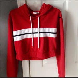 Red Crop Striped Hoodie